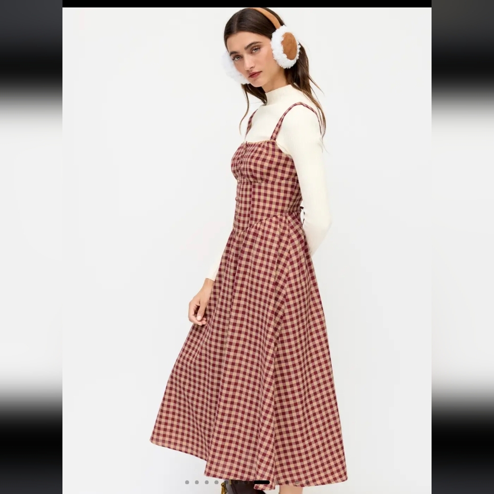 Cider Wine & Cream Cotton Blend Square Neck Gingham Maxi Dress NWT Size Small - Picture 7 of 9